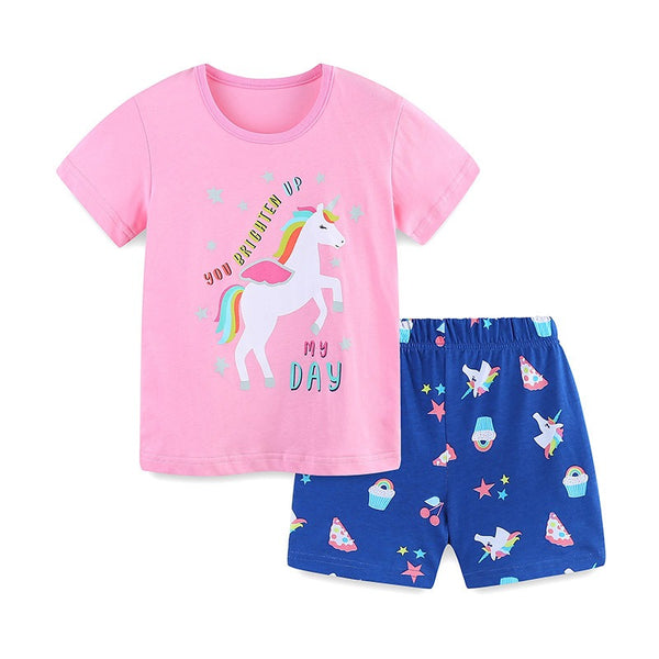 Girl's Unicorn Print T-Shirt and Shorts Set