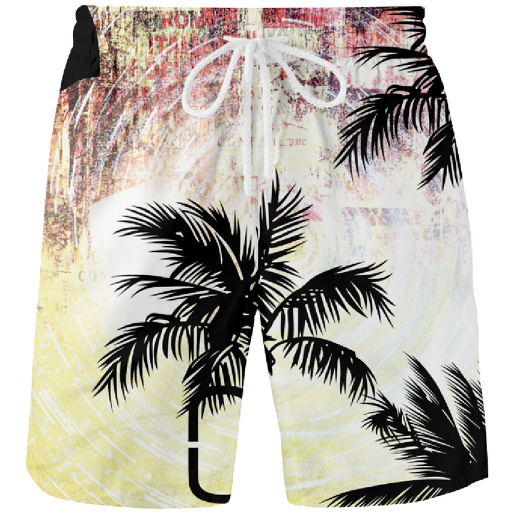 aminibi- Men's Palm Tree Print Beach Shorts