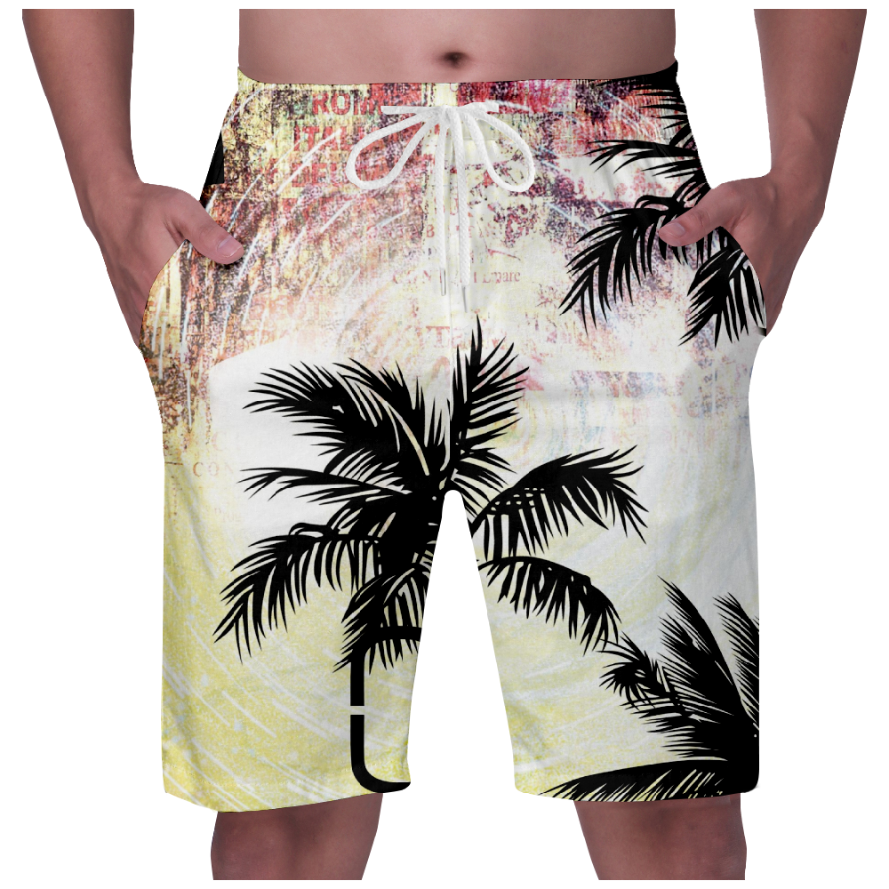 Men's Palm Tree Print Beach Shorts