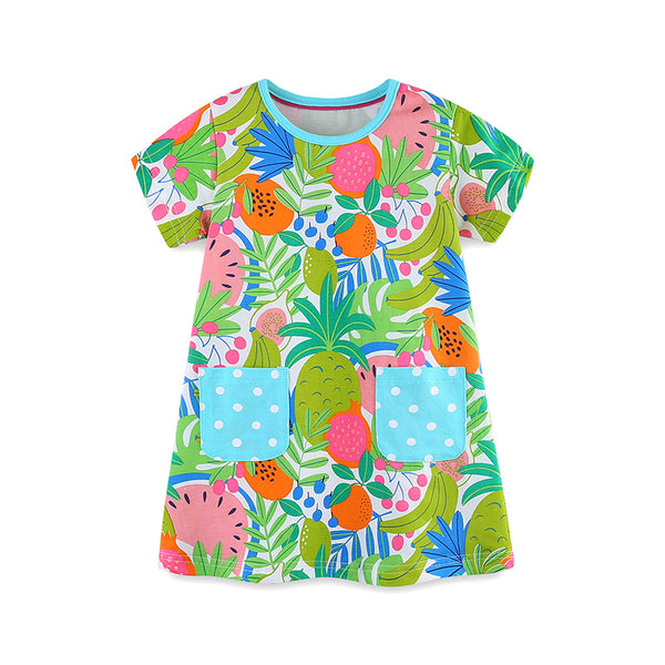 aminibi- Toddler Girl  Summer Fruit Print Dress
