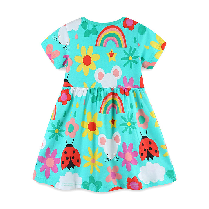 aminibi- Girls Rainbow  Ladybug Cartoon Print Dress