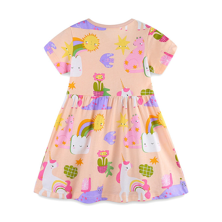 aminibi- Girls' Floral and Cute Kitty Dress