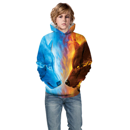 Kids Ice and Fire Wolf 3D Print Hoodie