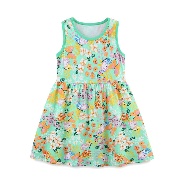 aminibi- Toddler Girl  Summer Beautiful Butterflies and Flowers Print Dress