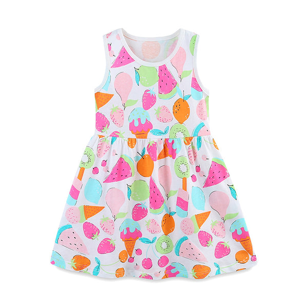 aminibi- Girls Summer Fruit Ice Cream Print Dress