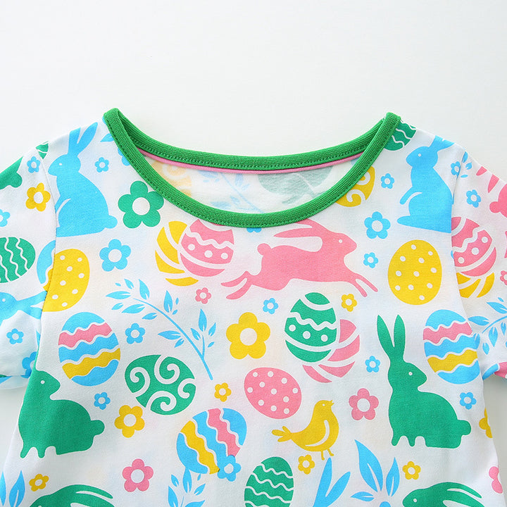 aminibi- Bunny and Easter Egg Print Pocket Dress