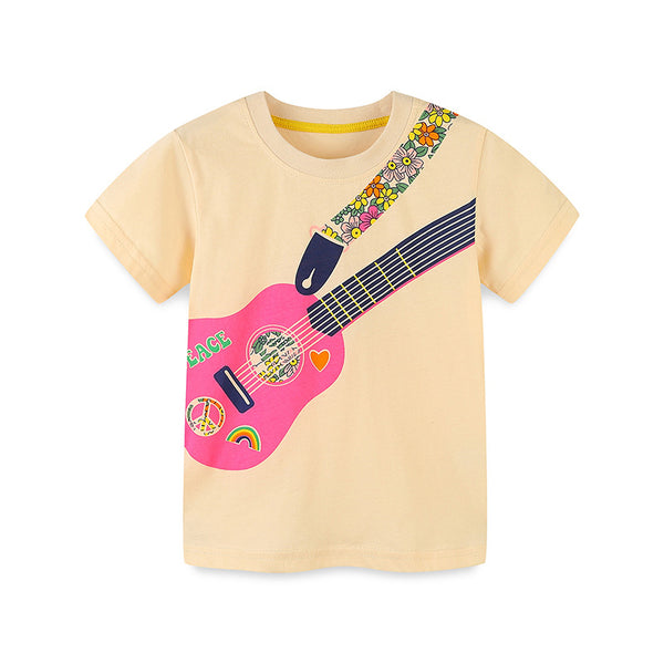aminibi- Girls Guitar Graphic Summer T-shirt