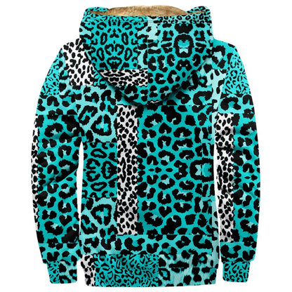Leopard Patterned Hooded Zippered Coat