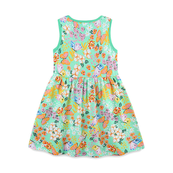 aminibi- Toddler Girl  Summer Beautiful Butterflies and Flowers Print Dress