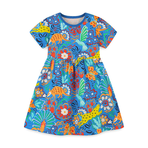 aminibi- Toddler Girl Summer Dress Cotton Casual Short Sleeves Dresses