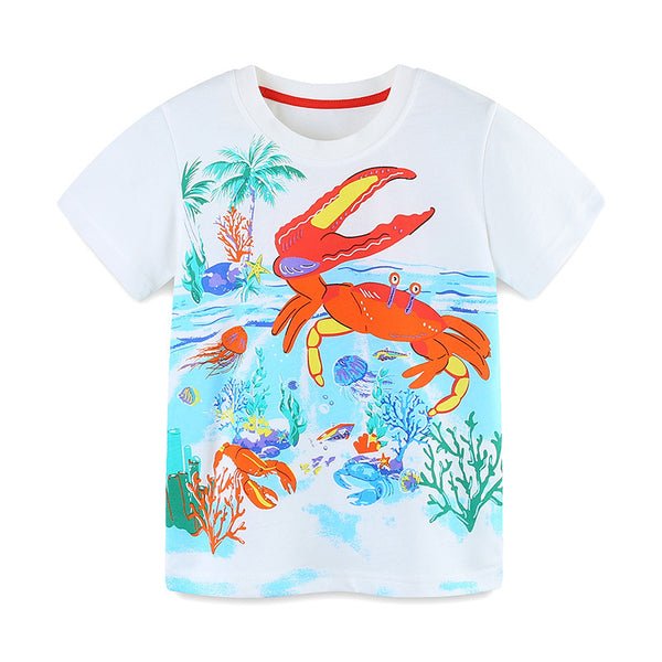 aminibi- Toddler Boys Casual Cute Cartoon Crab Print T-Shirt