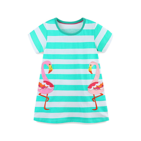 aminibi- Summer Flamingo Stripes Girls Dress