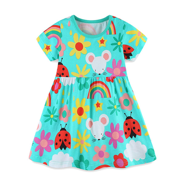 aminibi- Girls Rainbow  Ladybug Cartoon Print Dress