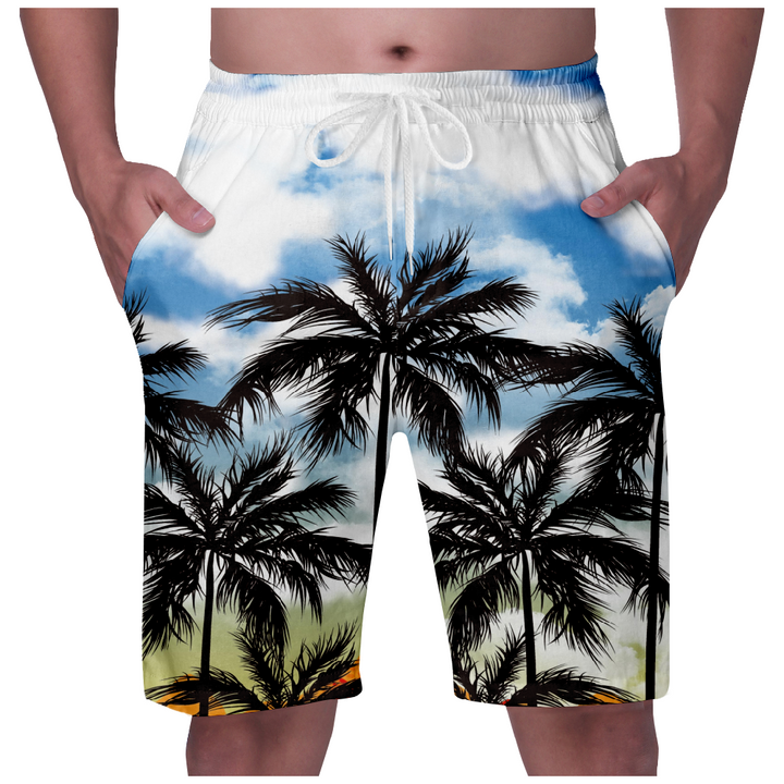 aminibi- Summer Men Beach Shorts Printed Coconut tree