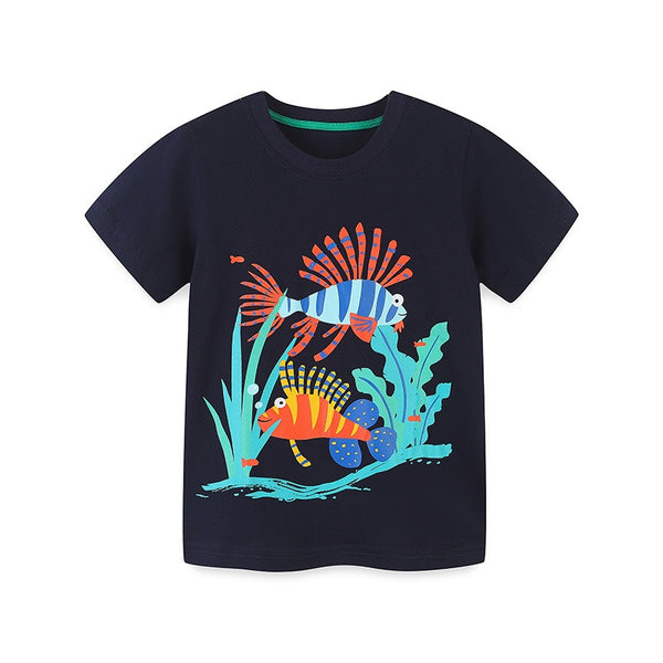 aminibi- Toddler Boy's  Lion Fish Print T-shirt