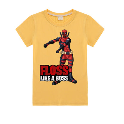 aminibi- Kids Deadpool  Floss Like a boss printing Short sleeve shirt