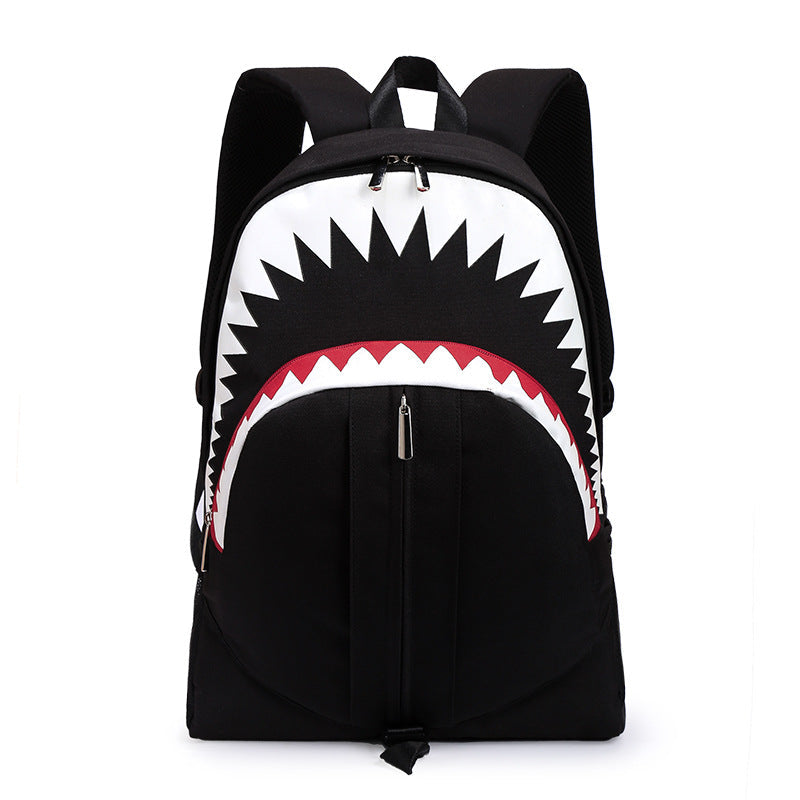 aminibi- Boys Cute Shark Style Canvas Backpack with USB Charging Port　Ｎight fluorescence Book bag