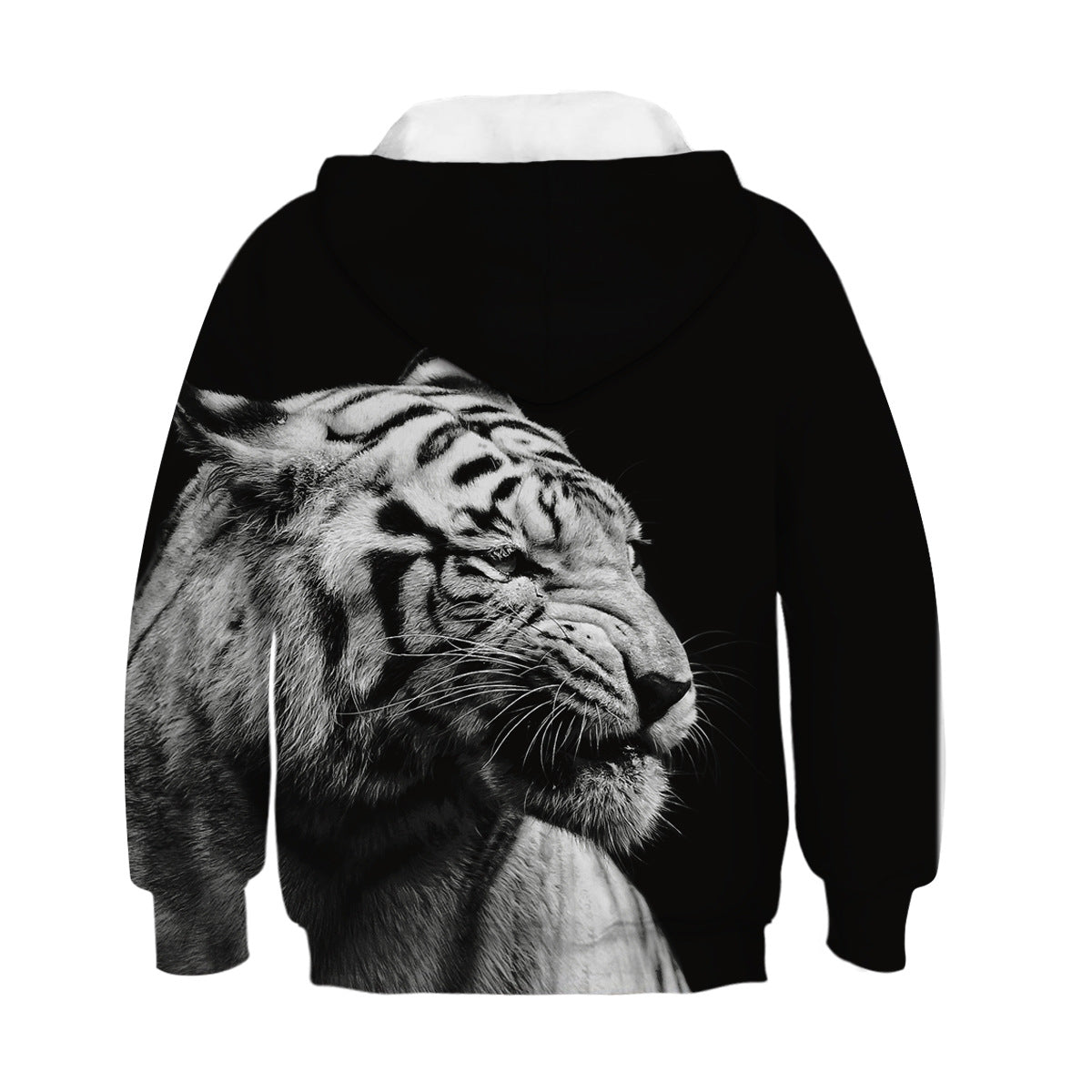 aminibi- Unisex Realistic 3D White Tiger Print Pullover Hoodie Kids Hooded Sweatshirt