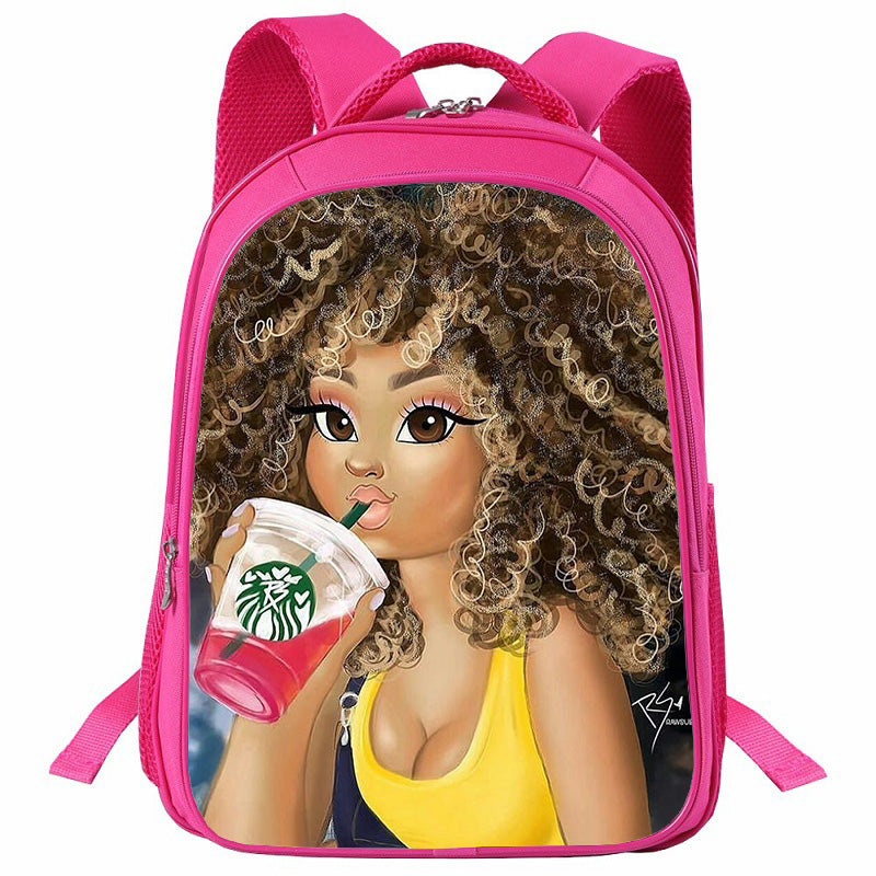 aminibi- Kids School Bag  Afro Girl  Pink Backpack