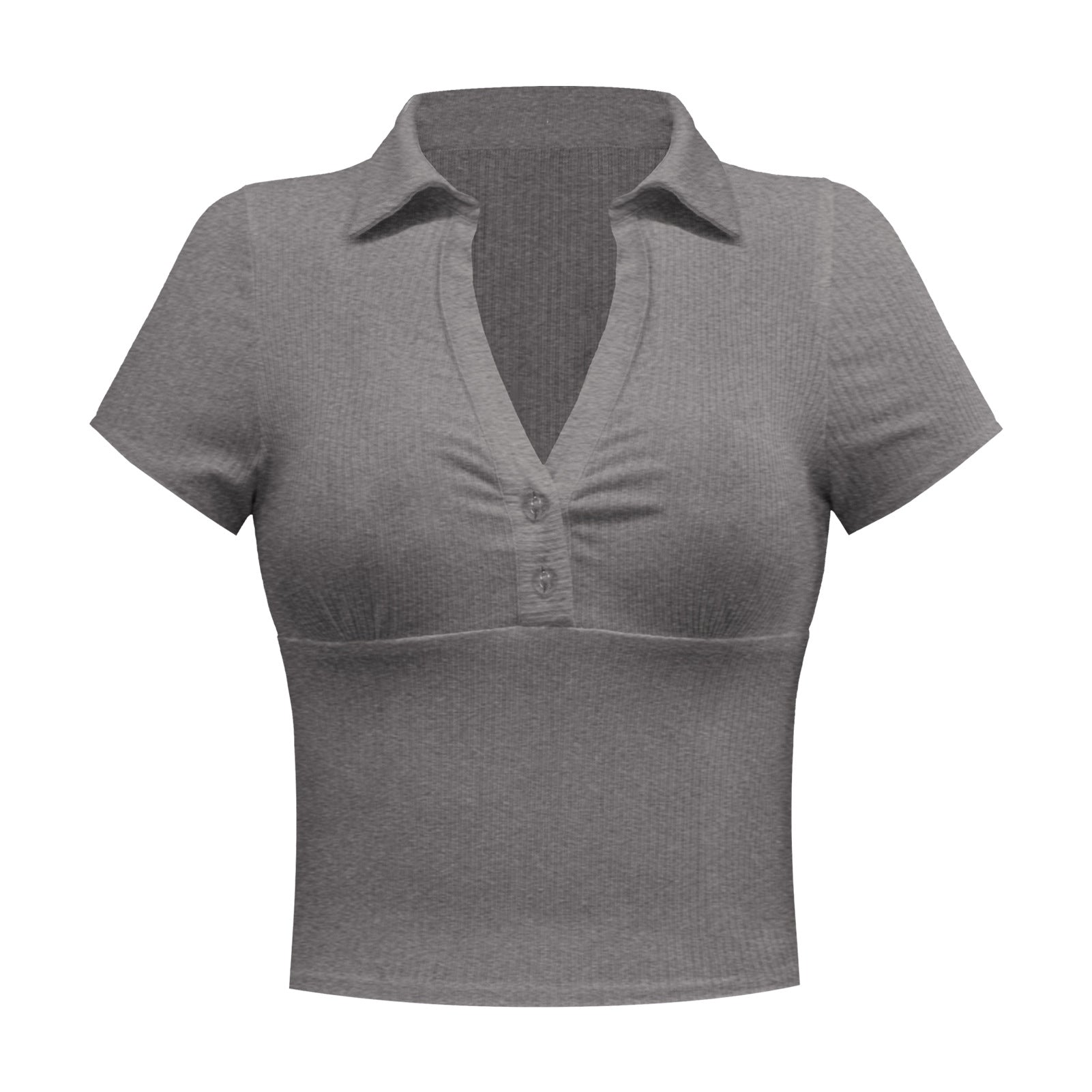 aminibi- Womens Crop Polo Shirts Collared Ribbed Sexy V Neck Workout Short Sleeve Slim Fit Tops