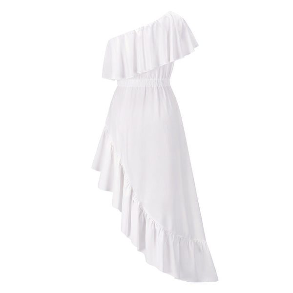 aminibi- Asymmetric One-shoulder Ruffle　French Vintage　 Dress