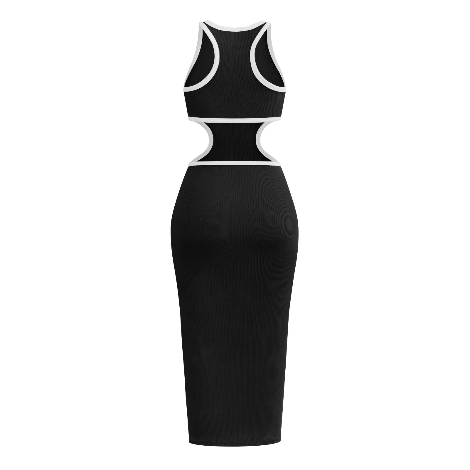 aminibi- Women Solid Color Hollow Backless Shaped Sleeveless Jumpsuit Hip Skirt