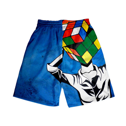 aminibi- Cartoon Rubik's Cube Beach Shorts