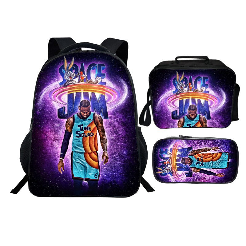 aminibi- Kids SPACE JAM Backpack with Lunch Box and Pencil Case
