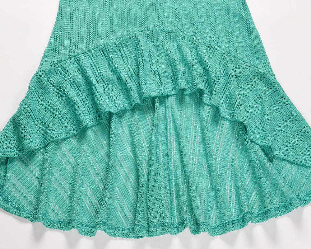 aminibi- Hi-Lo Ruffle Hem  Openwork Cover-up Dress
