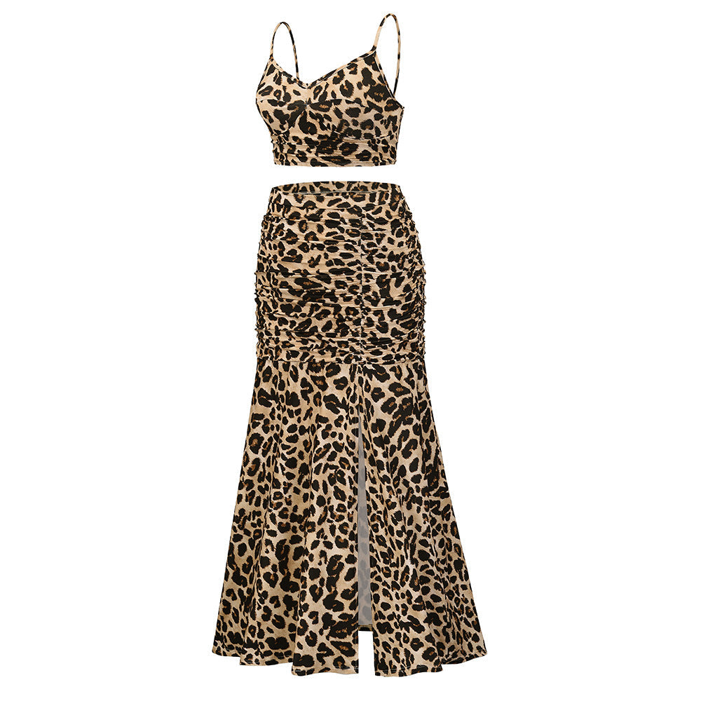 aminibi- Young Women｜Printed Cropped Cami and Ruched Slit Skirt Set