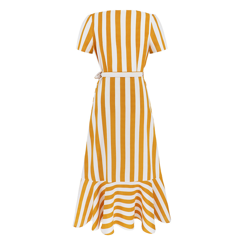 Striped V-Neck Maxi Dress