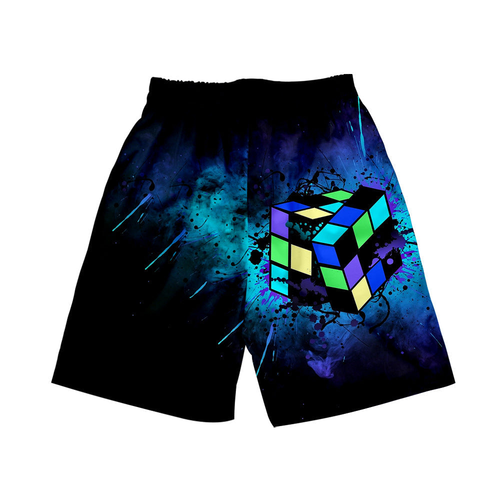 aminibi- Cartoon Rubik's Cube Beach Shorts