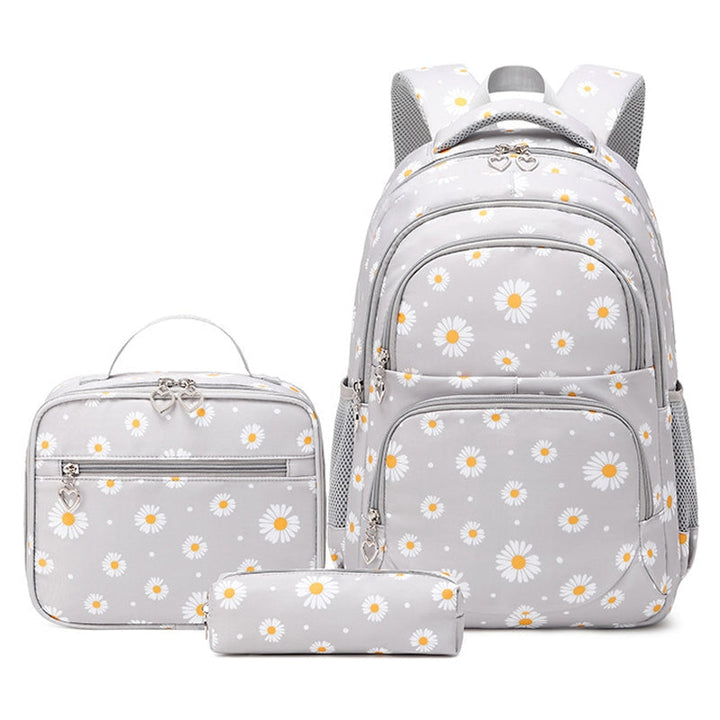 aminibi- Simply Daisy Girls' Backpack for Primary School Cute Printing Durable Bookbag with Lunch Box Pencil Case Top Level