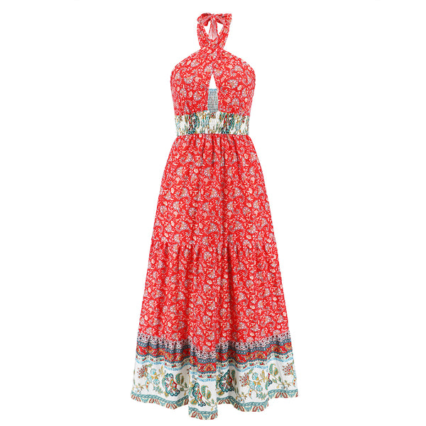 aminibi- Women  V-Neck Boho Strap-on Elegant Summer Casual Retro Sleeveless Midi Dresses