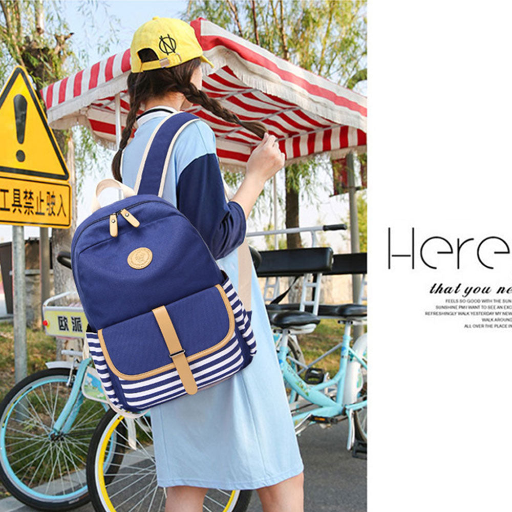 aminibi- Cute Teen USB Backpack Set Striped Lightweight Bookbag with Lunch Bag 4 pcs
