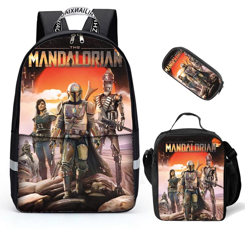 aminibi- The Mandalorian 3D School Bag Backpack With Lunch bag Pencil Case Three-piece Set