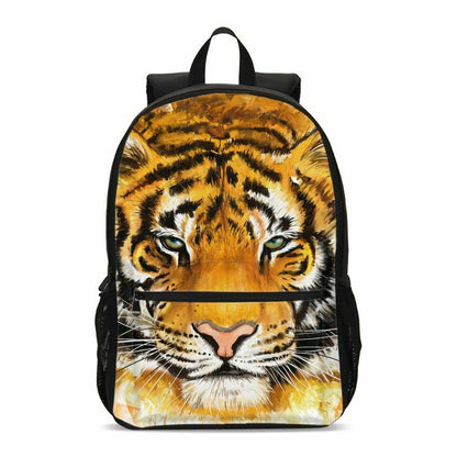 aminibi- Casual Tiger Large Backpack Insulated Lunch Bags Pencil Case Boys Girls Schoolbag 4PCS