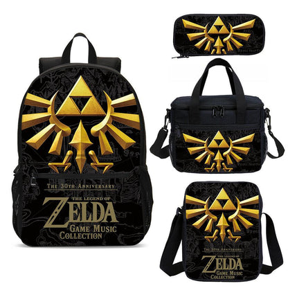 aminibi- Zelda Kids Book Backpack Large Schoolbag Set Insulated Lunch Shoulder Pen Bag