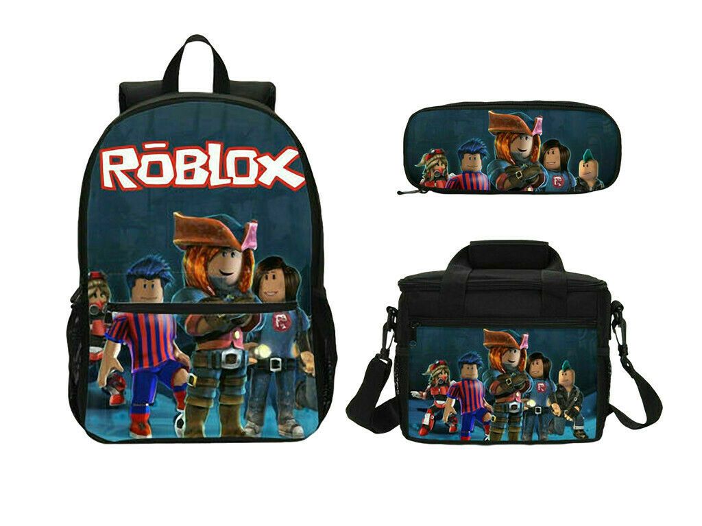 aminibi- 4PCS Set ROBLOX Red Kids Backpack Student Schoolbag Insulated Lunch Bag Pencil Bag