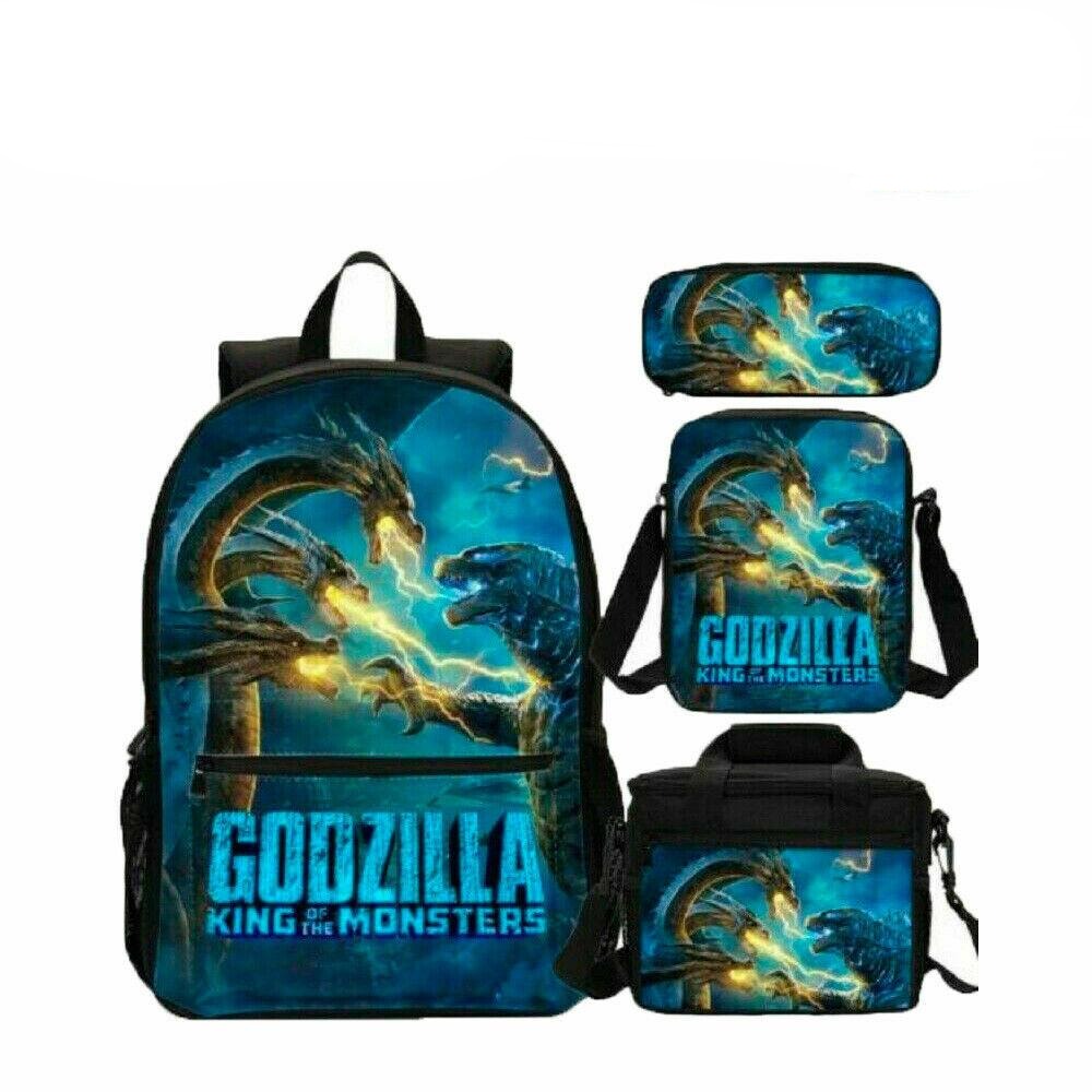 aminibi- Godzilla King of The Monsters Backpack School Bag Kid Lunch Bag Pen Bag 4PCS