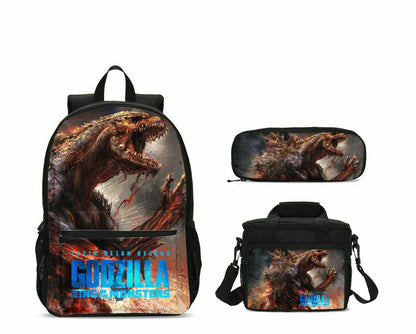 aminibi- Godzilla King of the Monsters School Bag Backpack With Lunch Bag,Shoulder Bag, Pencil Case 4PCS