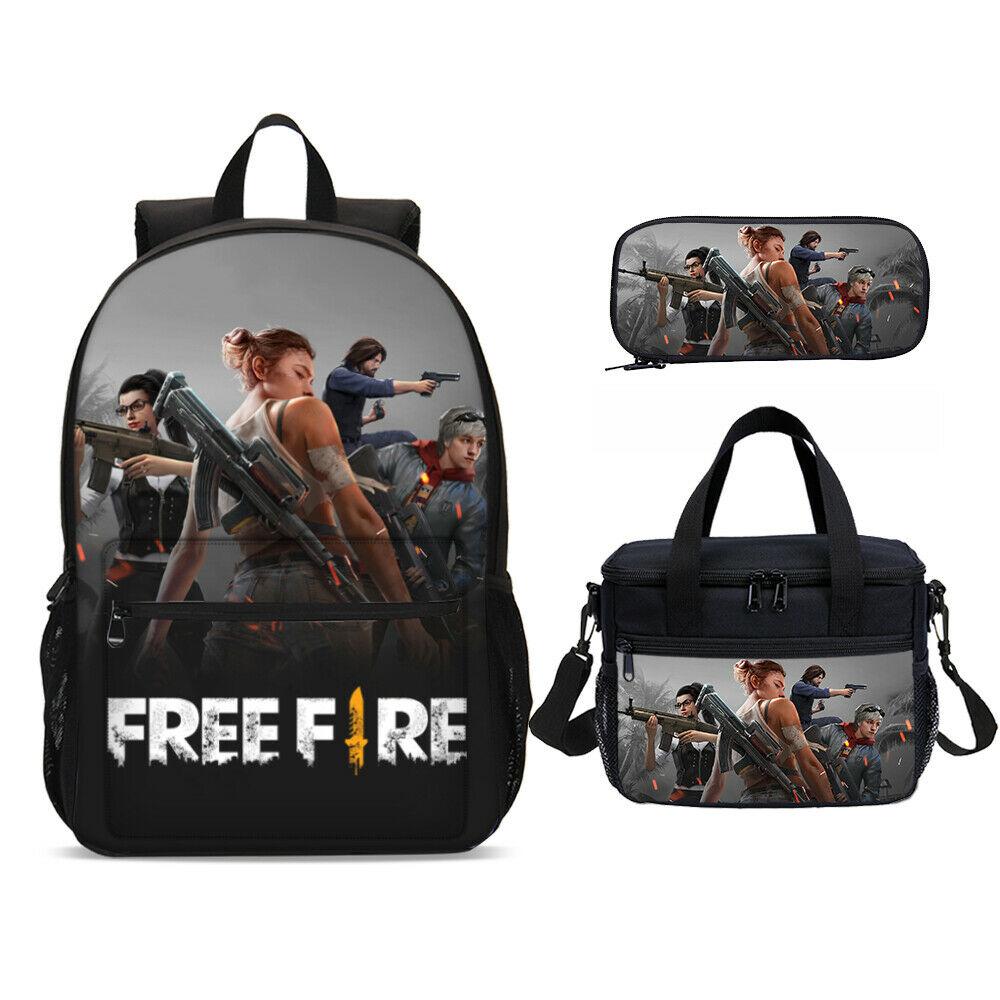 aminibi- Free Fire Backpack Lunch Bag Shoulder Bag Pen Case 4PCS For Boys Girls Students