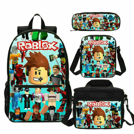 aminibi- Roblox 3D Student Stylish Unisex Daypack for Boys Girls School Book Bags 4PCS