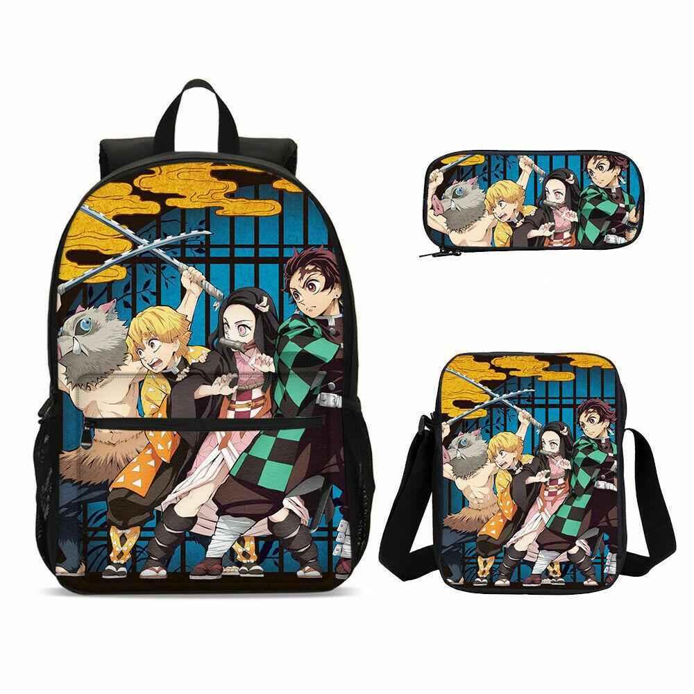 aminibi- 4PCS 3D Demon Slayer Dinosaur School Backpacks for Kids Boy Girls Lightweight Backpack Bookbags Set