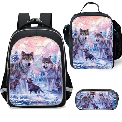 aminibi- Snow Wolf Family   Backpack Lunch Bag Pencil Case